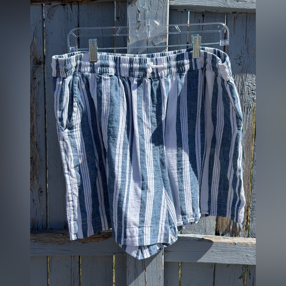 Beachlunchlounge Women’s Casual Coastal Linen Striped Drawstring Shorts Size L